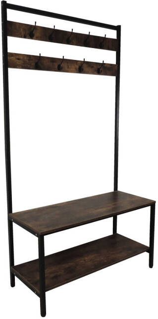 4Goodz 4livingz Stevige Retro Industriële Kapstok 42x100x183 Cm Zwart/bruin