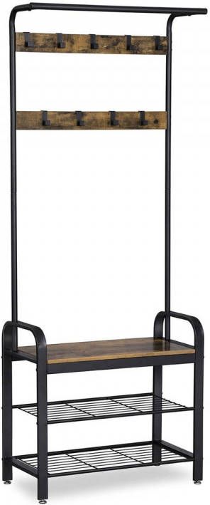 Songmics Staande Kapstok Met Schoenenrek En Bankje Vintage Kapstok 9 Haken