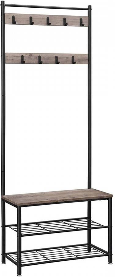 WOHI Hoppa! Songmics Kapstok Met Schoenenrek Grijs/Zwart Houten Spaanplaat/Staal 70 X 32 X 175 Cm